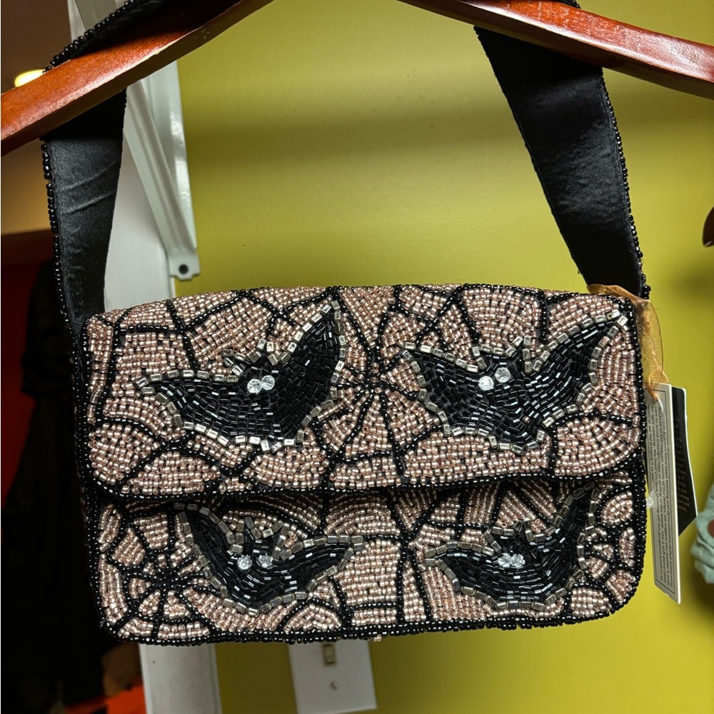 Viral Beaded Women's Bag - Bats and cobwebs